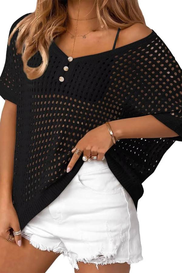 Women's Summer Hollow Out Crochet Knit Tops Beach Coverup