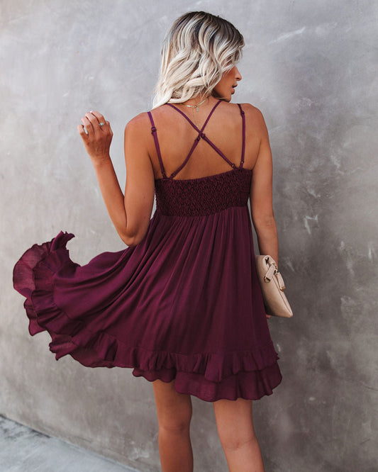 Of My Love Pocketed Lace Ruffle Dress Plum