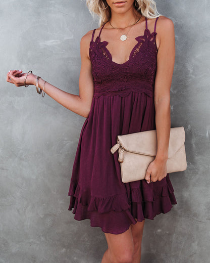 Of My Love Pocketed Lace Ruffle Dress Plum