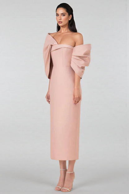Fanya Strapless 3D Bow Maxi Dress-Pink