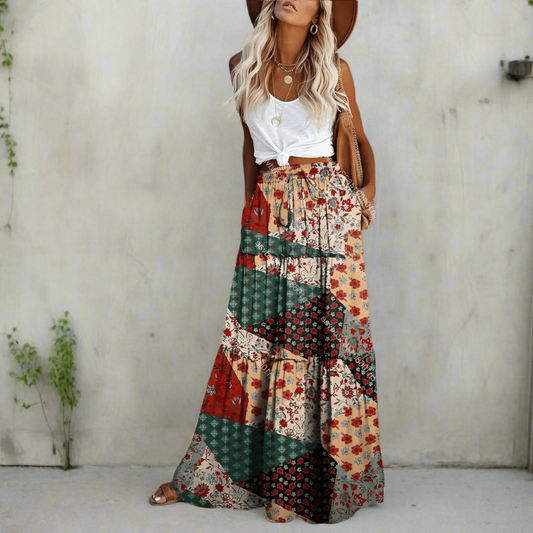 Bohemian Floral Patchwork Maxi Skirt