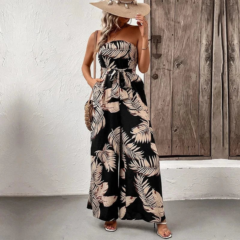 Boho Floral Print Sleeveless Jumpsuit