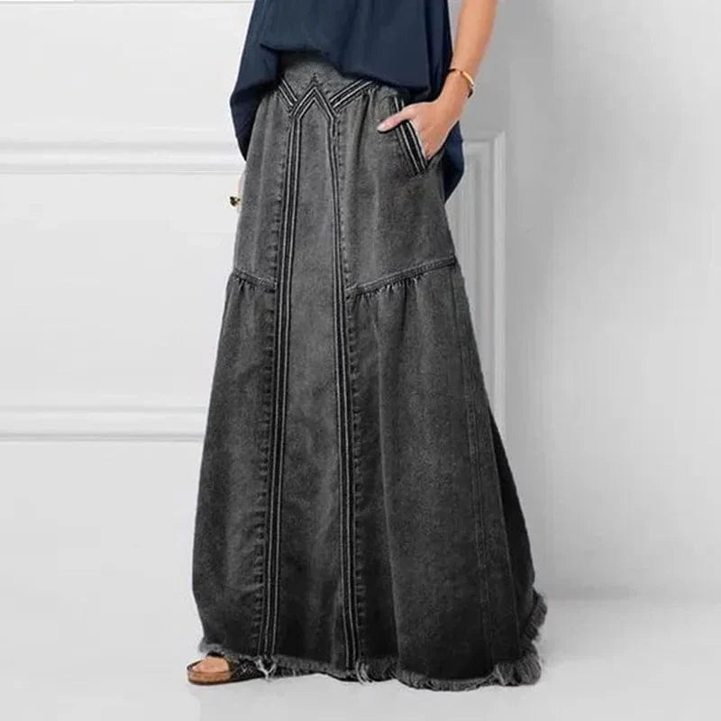 Bohemian Style Denim Maxi Skirt