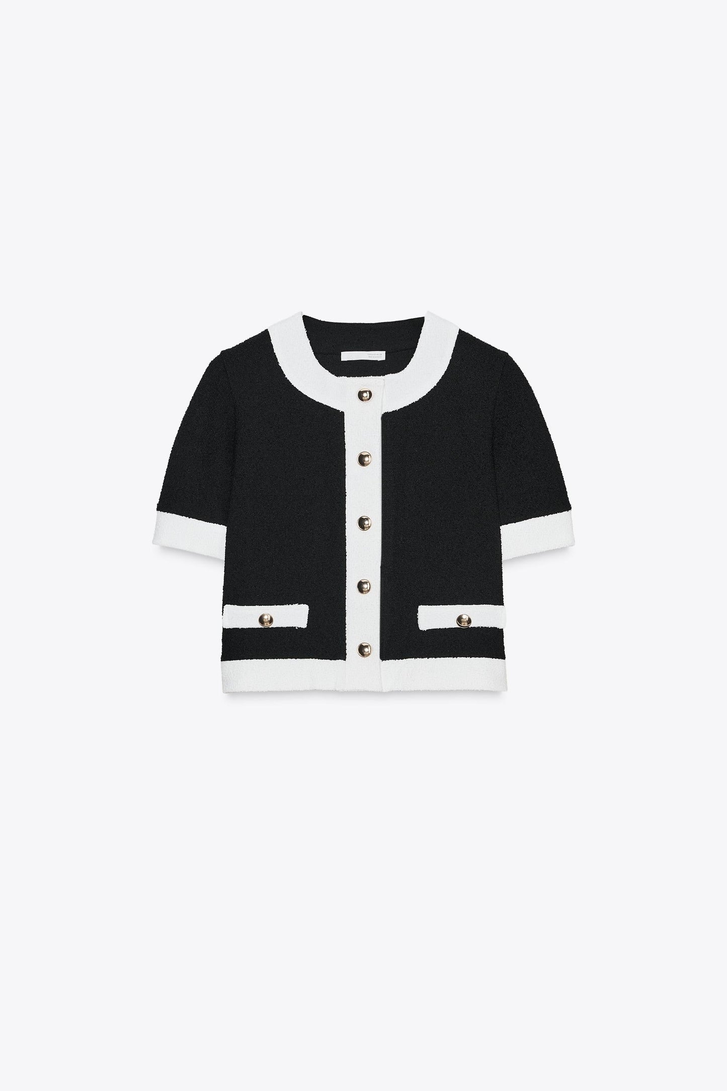 Fashionable Contrast Color Knitted Short-sleeved Button-down Top