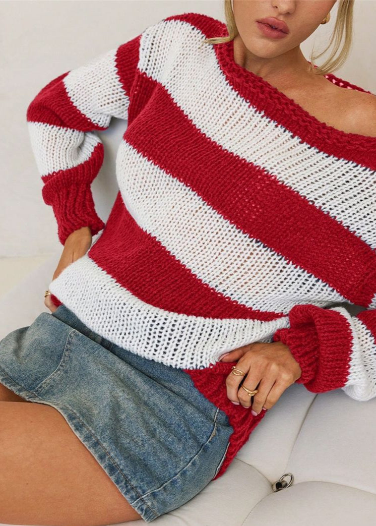 Nautica – Navy and White Striped Boat Neck Sweater