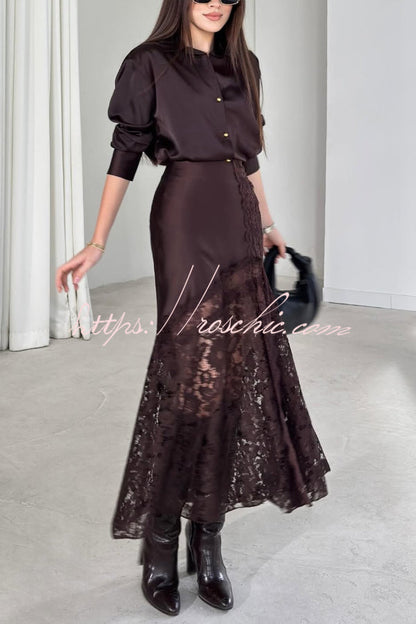 Solid Color Silk Satin Texture Single-breasted Long-sleeved Loose Shirt