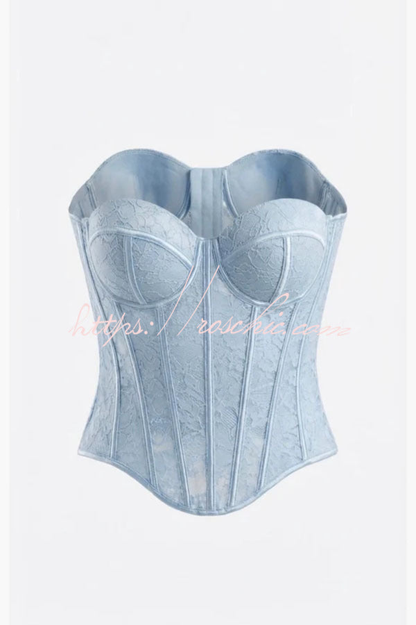 Pure Romance Raised Floral Lace Sweetheart Neck Corset Tank Top