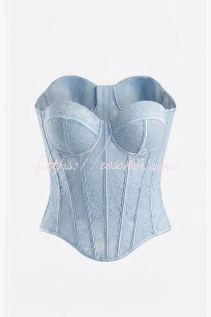 Pure Romance Raised Floral Lace Sweetheart Neck Corset Tank Top