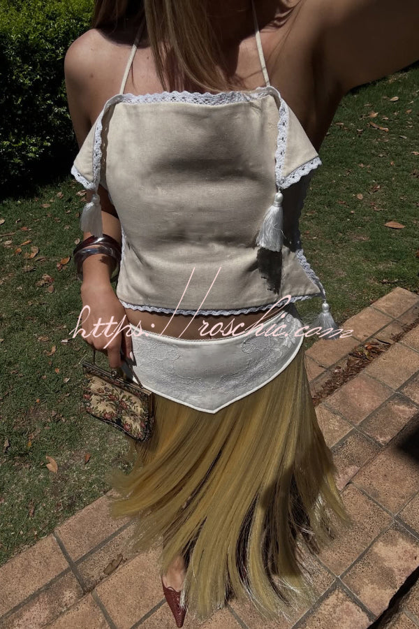Fashionable Lace Appliqu¨¦ Tassel Hem Vacation Maxi Skirt