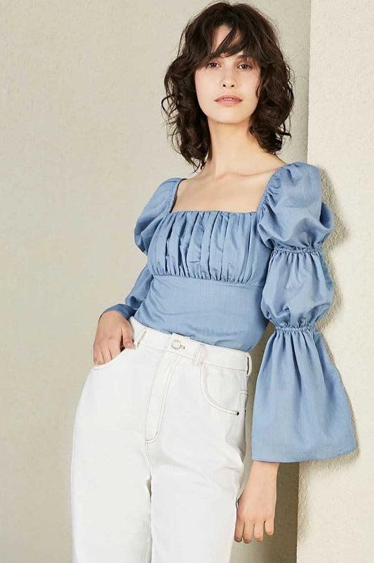 Cathy Blue Wide Cropped Blouse