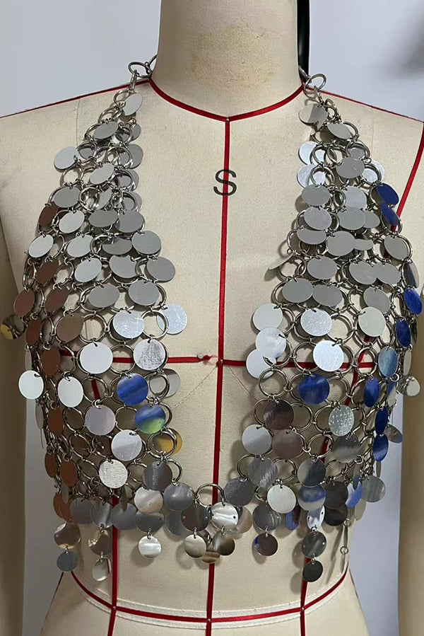 Sexy Silver Sequined Mesh Body Chain