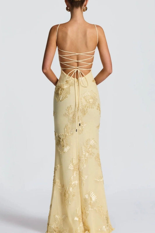 Floral Strapless Column Prom Dress