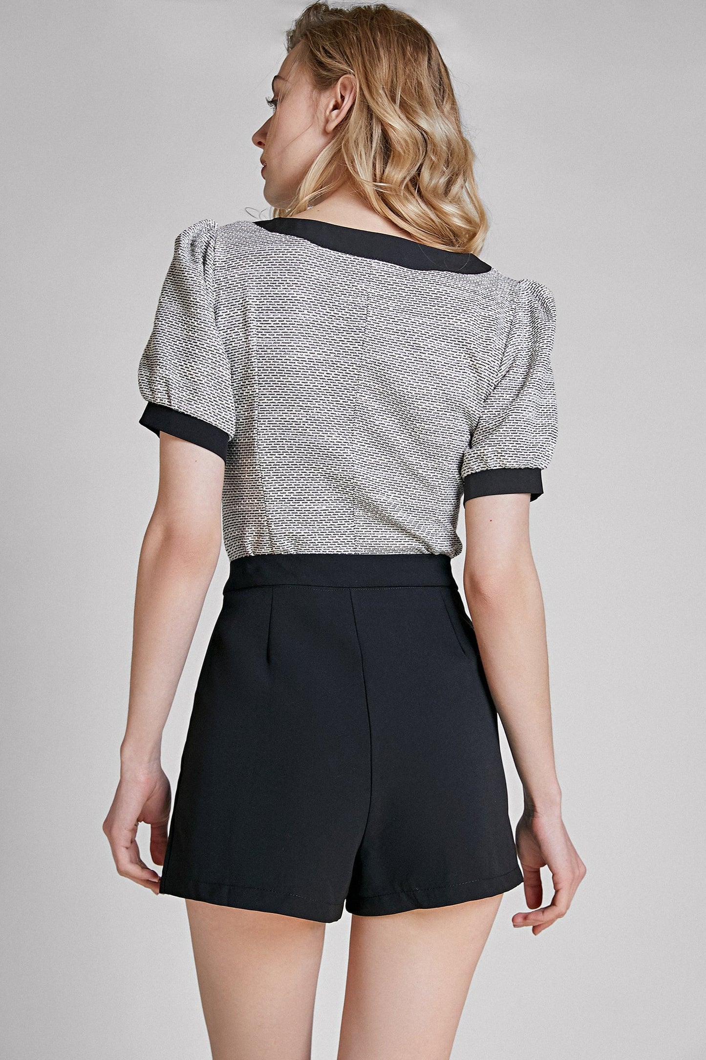 Grey Square Neck Puff Sleeve Blouse