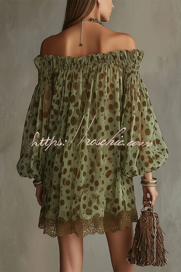Ethereal Off-The-Shoulder Polka Dot Sheer Mini Dress