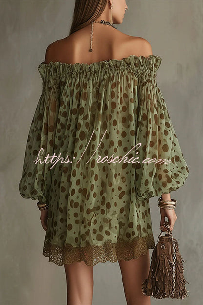 Ethereal Off-The-Shoulder Polka Dot Sheer Mini Dress