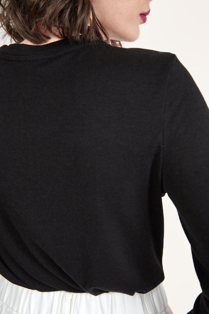 Black Long Sleeve Asymmetric Cut Out Top