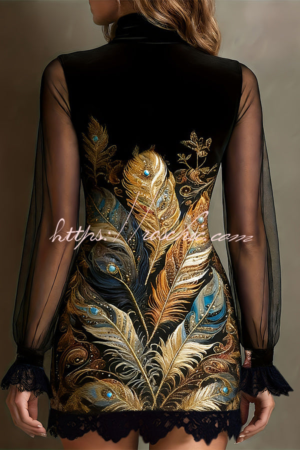 Enchanted Garden Sheer Mock Neck Velvet Dress
