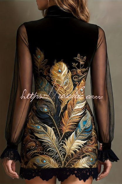 Enchanted Garden Sheer Mock Neck Velvet Dress