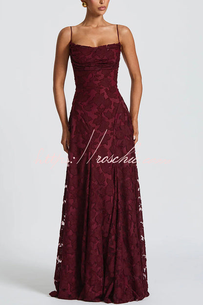 Francis Custom Floral Burnout Fabric Cowl Neck Back Lace-up Maxi Dress