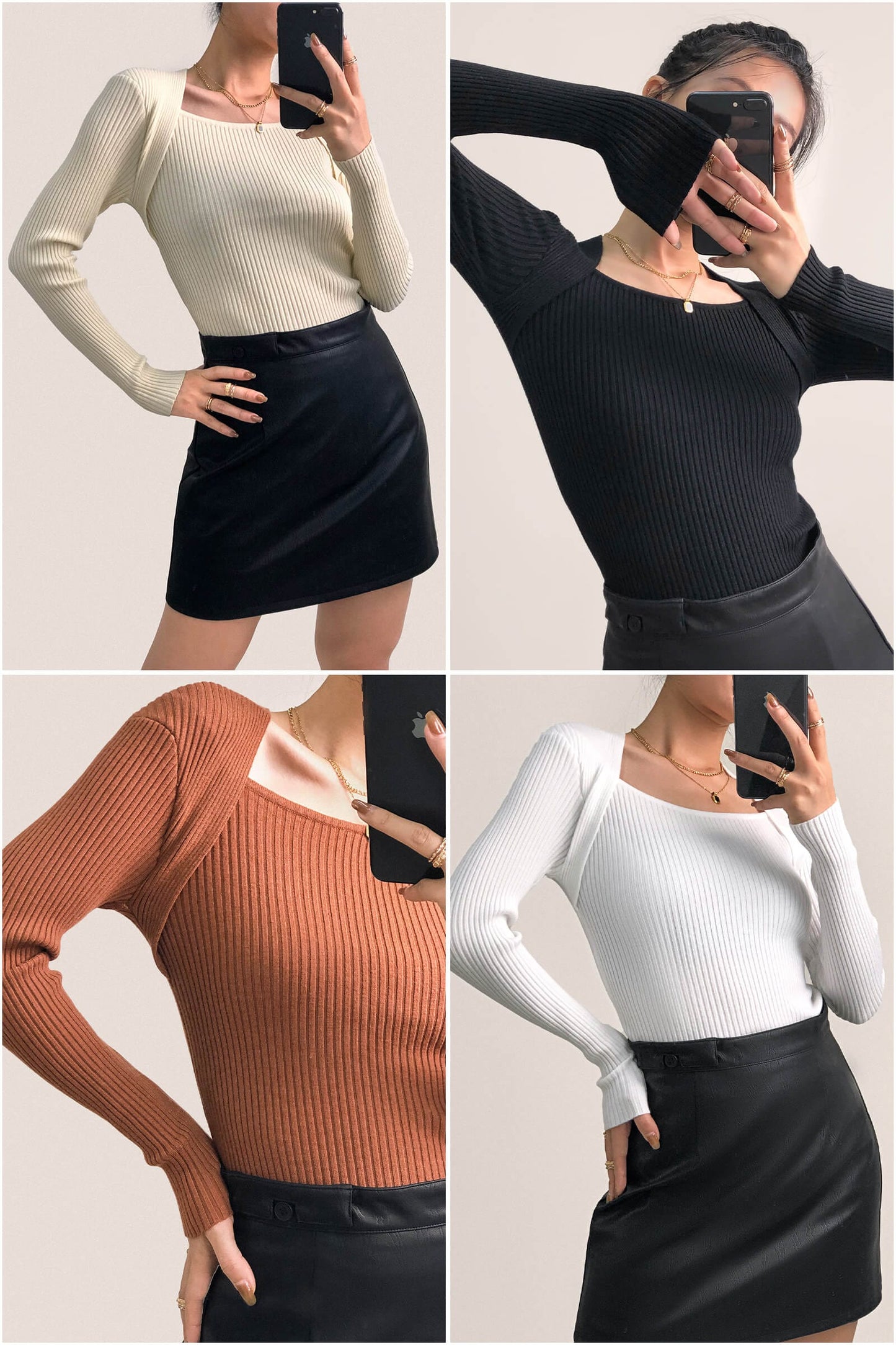 Black Ribbed Knit Square Neck Sweater
