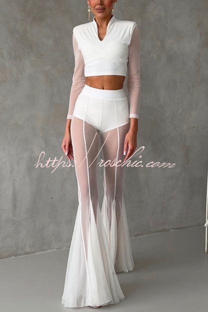 Deep Chic Mesh High Rise Elastic Waist Fishtail Stretch Pants