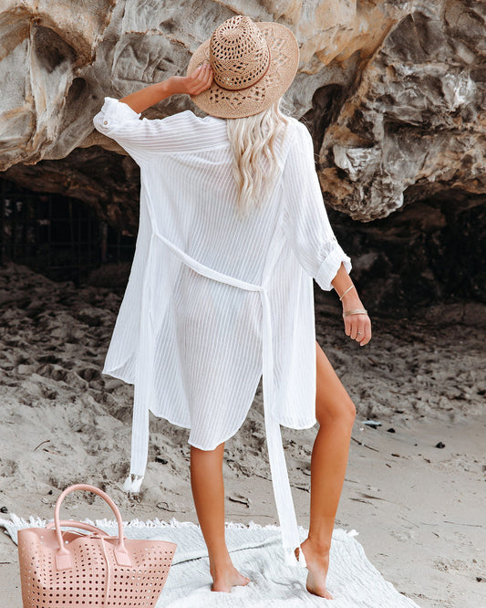 Calm Waters Cover Up Shirt Dress Off White