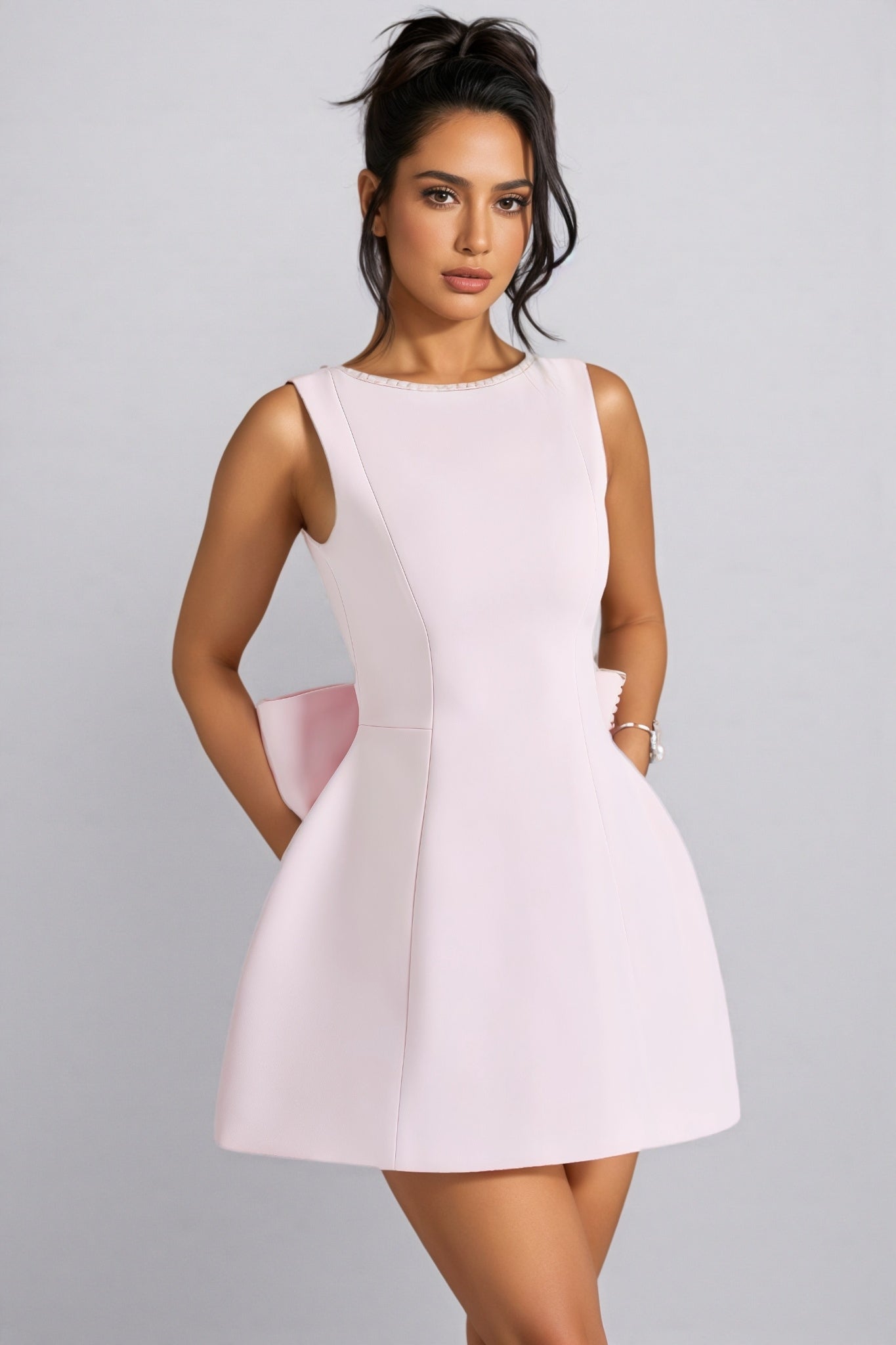 Elegy Pink Backless Bow Mini Dress