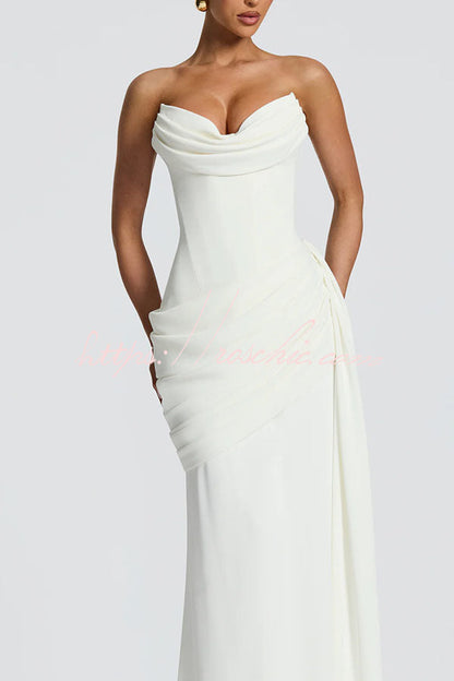 Matisse Strapless Pleated Cowl Overlay Back Lace-up Drape Panel Maxi Dress