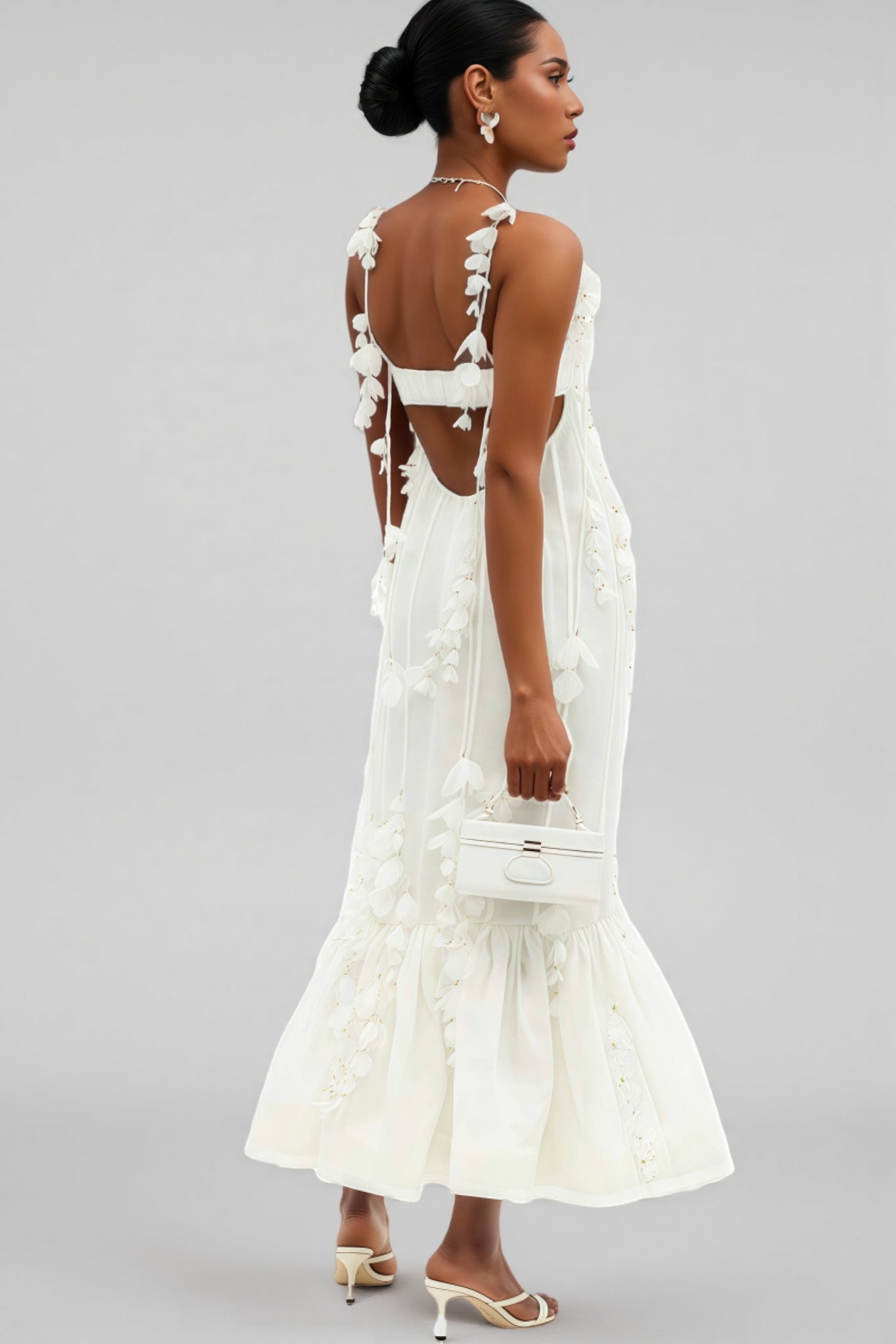 Novise Halter Fringe 3D Flower Midi Dress