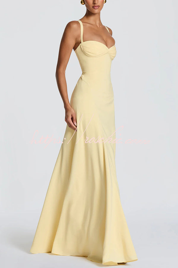 Irie Chiffon Sweetheart Neck Tapered Shoulder Straps Back Lace-up Drape Maxi Dress