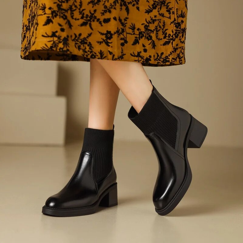 British style stretch slim fit sock boots
