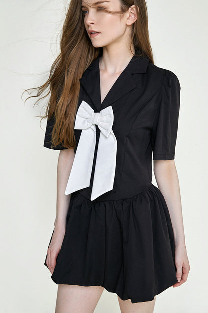 Black Bowknot Decor Balloon-Skirt Mini Dress