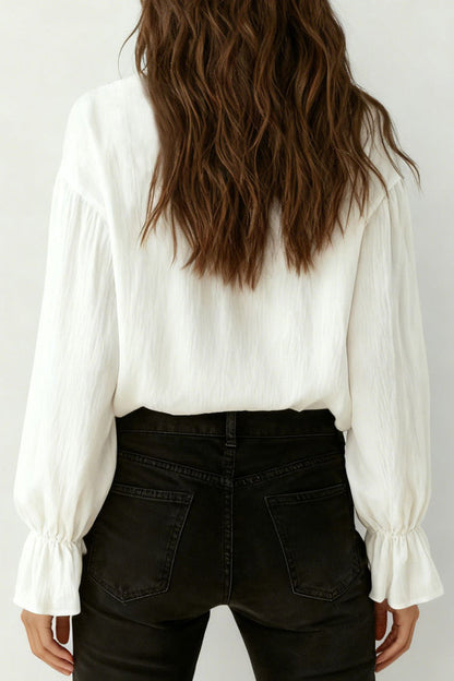 Solid Color Patchwork Lace Lapel Long-sleeved Button Casual Shirt
