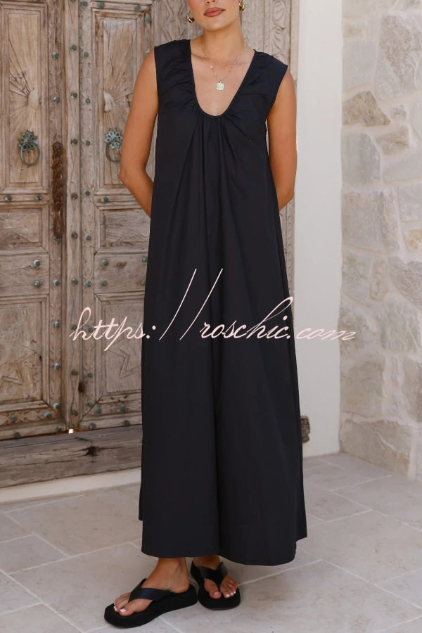 Solid Color Loose Sleeveless Casual Vacation Maxi Dress