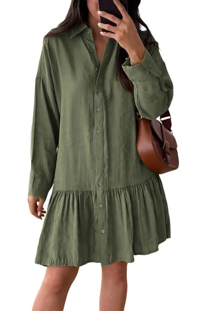 Women's Fashion Loose Button Down Shirt Dress