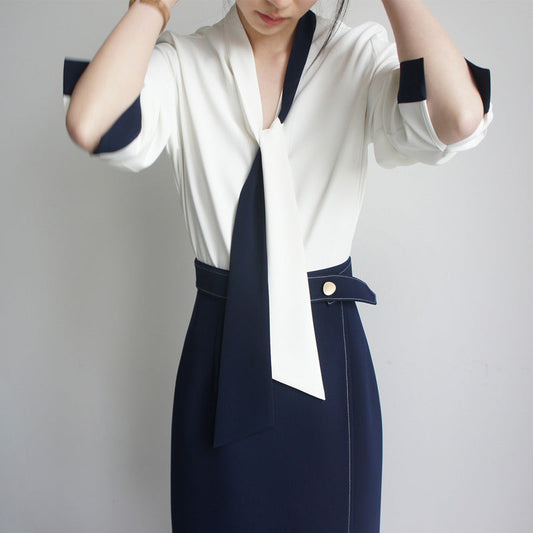 Contrast Lace-Trimmed White Blouse