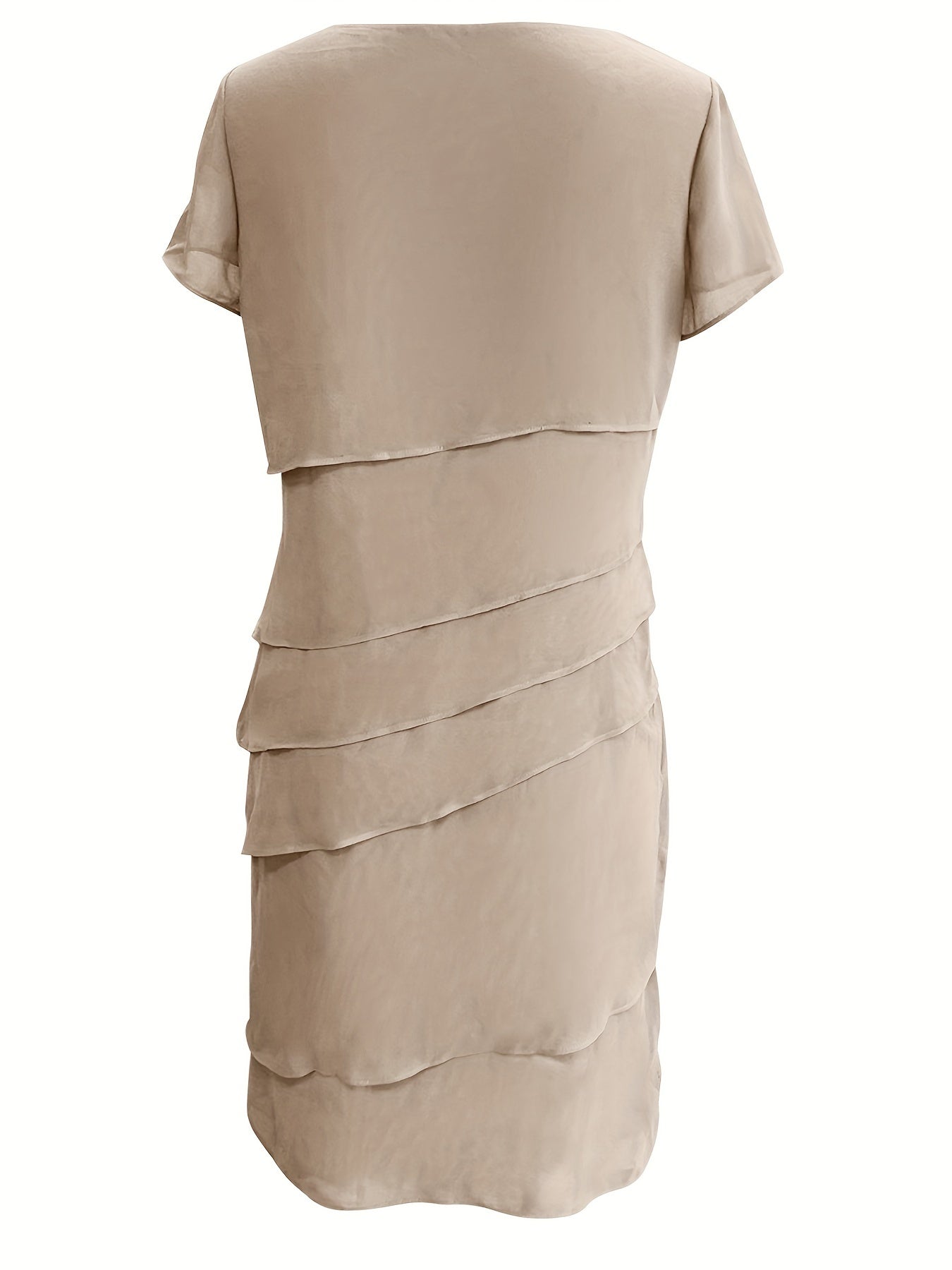 Amadis Minimalist Cotton Layered Trim Round Neck Short Sleeve Evening Dress for Women Premium Wardrobe Essential