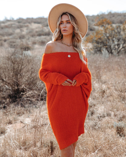 Cecelia Asymmetrical Knit Sweater Dress Red Orange FINAL