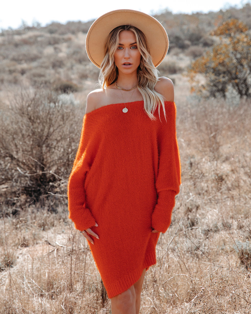 Cecelia Asymmetrical Knit Sweater Dress Red Orange FINAL