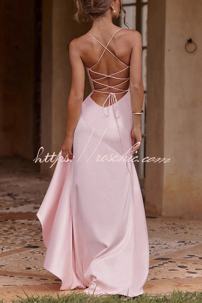 Solid Color Sexy Backless Lace-up Irregular Ruffled Maxi Dress