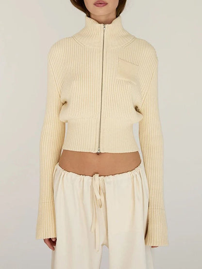 Claire Zip Turtleneck Knit Cardigan