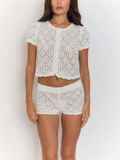 Clover Hollow Out Top & Mini Pant Set