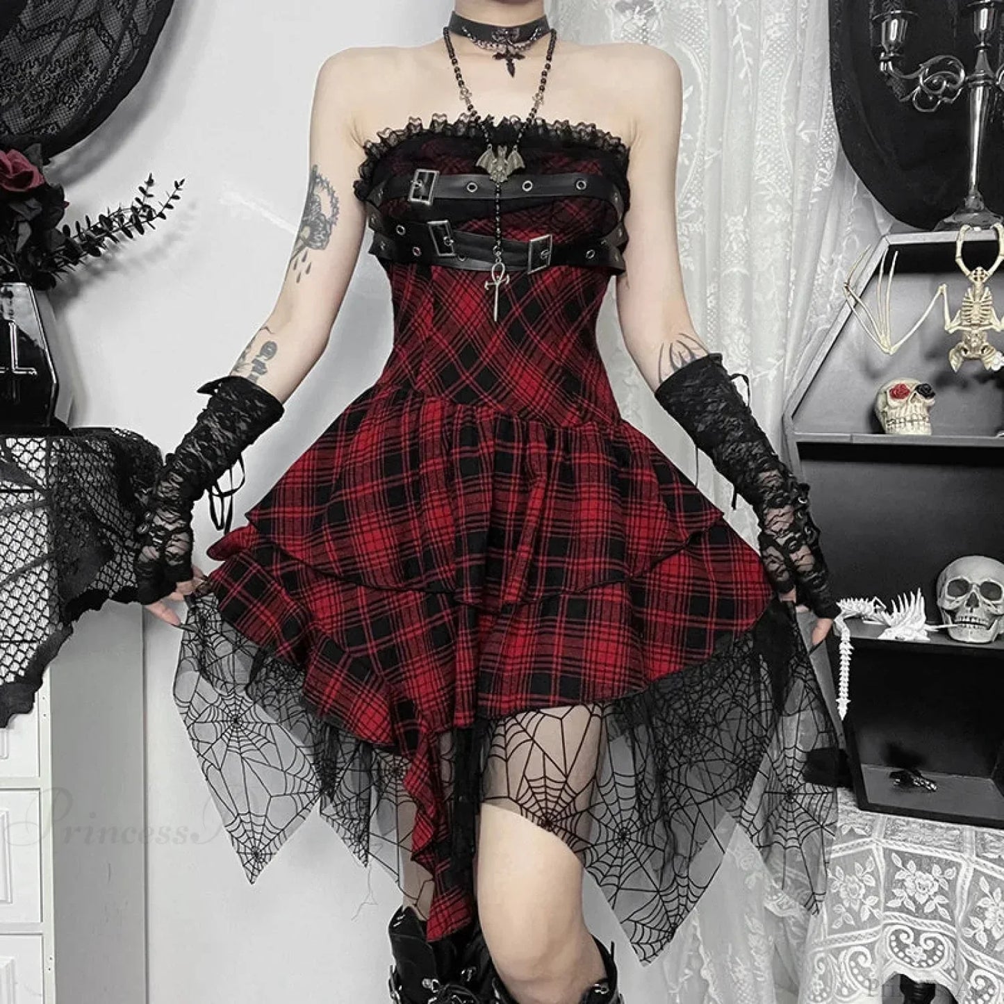Crimson Folded Tied-up Tiny Gown
