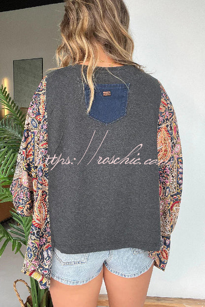 Unique Ethnic Print Batwing Sleeve Loose Top