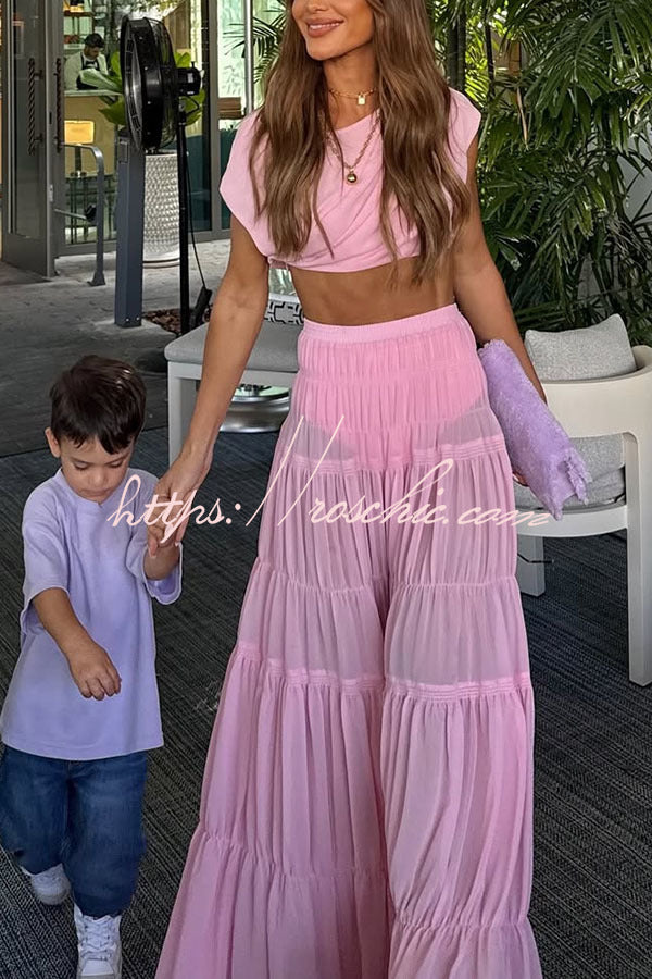 Stunning Chiffon Elastic Waist Layered A-line Maxi Skirt