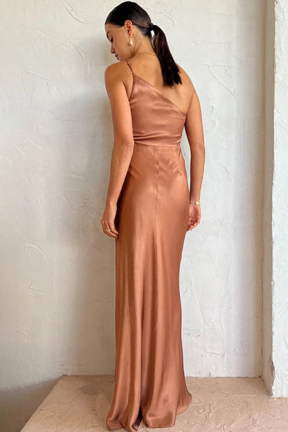 Regina Chic One Shoulder Ruched Evening Dress with High Slit and Cami Maxi Silhouette Collection