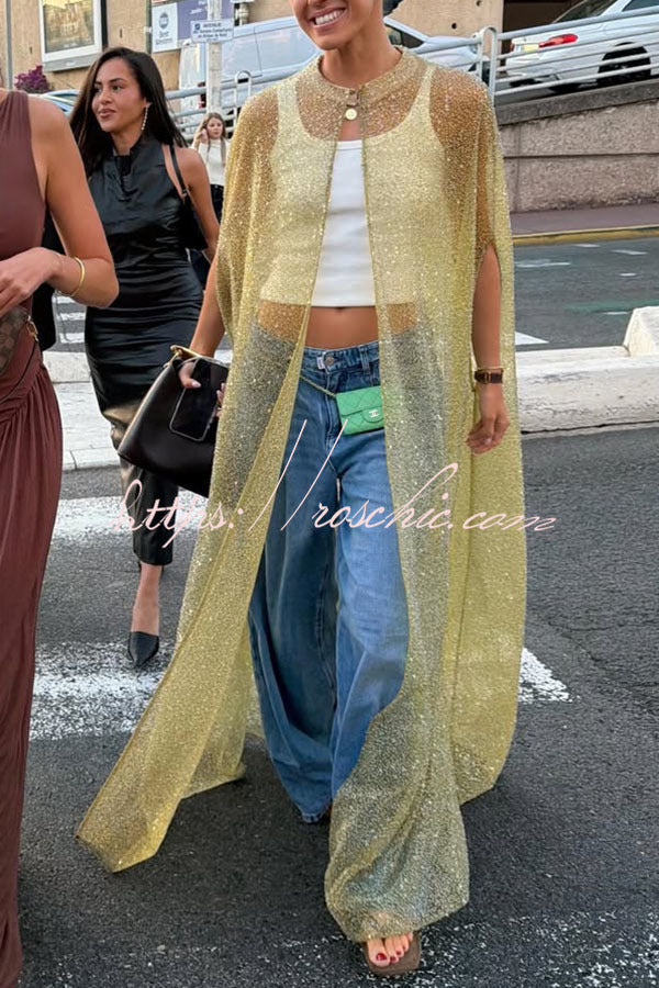 Sparkle Night Sheer Sequin Maxi Cover-up Cape