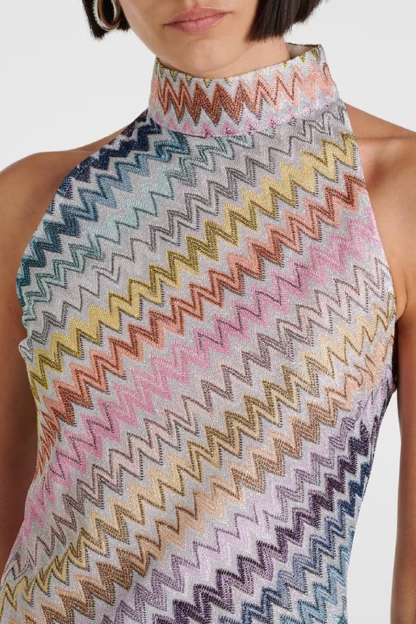 Whimsical Moment Knit Colorful Zigzag Pattern High Neck Sleeveless Mini Dress