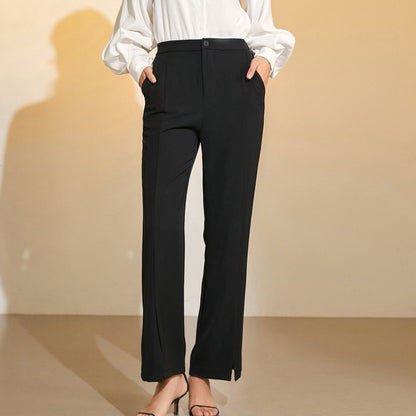 Black Wide Leg Half-Elastic Waist Suit Pants