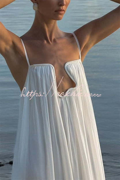 Sculptural Flowy Chiffon Plunging Chest Cutout Slip Loose Maxi Dress